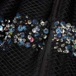 Pre Owned Red valentino Black Crystal Embellished Mesh Flared Short Dress M