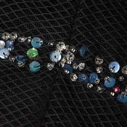 Pre Owned Red valentino Black Crystal Embellished Mesh Flared Short Dress M