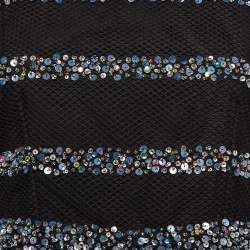 Pre Owned Red valentino Black Crystal Embellished Mesh Flared Short Dress M