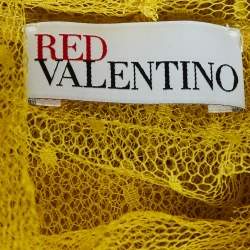 Pre Owned RED Valentino Yellow Tulle Bow Tie Detail Sheer Blouse S