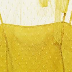 Pre Owned RED Valentino Yellow Tulle Bow Tie Detail Sheer Blouse S