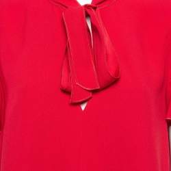 RED Valentino Red  Crepe Tie-Up Neck Ruffled Mini Dress M