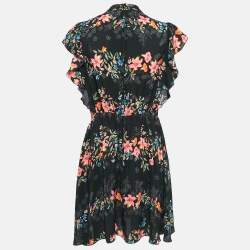 Pre Owned RED Valentino Black Floral Print Silk Ruffled Mini Dress M