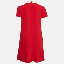 Pre Owned RED Valentino Red Sateen Peter Pan Bow Collar Mini Dress S