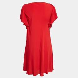 RED Valentino Red Crepe Ruffled Sleeve Mini Dress S