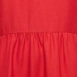 Pre Owned RED Valentino Red Studded Leather Collar and Wool Sleeveless Midi Dress M