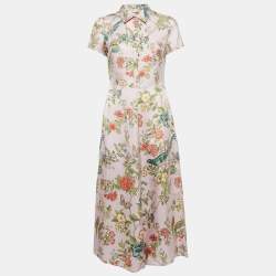 Pre Owned RED Valentino Pink Floral Silk Buttoned Midi Dress L
