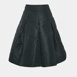RED Valentino Black Faille Pleated Knee Length Skirt M