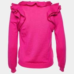 RED Valentino Pink Wool Knit Ruffled Sweater M
