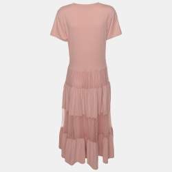 Pre Owned RED Valentino Pink Cotton and Lace T-shirt Long Dress XS