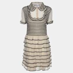 RED Valentino Cream/Black Lace Knit Mini Dress M