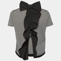 Pre Owned RED Valentino Monochrome Striped Bow Detail T-Shirt M