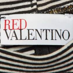 Pre Owned RED Valentino Monochrome Striped Bow Detail T-Shirt M