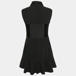 Pre Owned RED Valentino Black Wool Blend and Velvet Sleeveless Mini Dress L