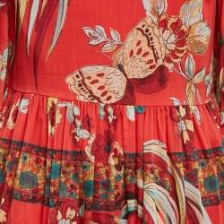 Pre Owned RED Valentino Red Floral Print Cotton Blend Long Dress S