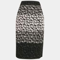 Pre Owned RED Valentino Black/Pink Printed Synthetic Midi Skirt M