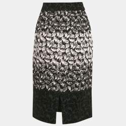 Pre Owned RED Valentino Black/Pink Printed Synthetic Midi Skirt M