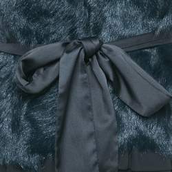 Pre Owned RED Valentino Navy Blue Real Fur Ruffle Detail Belted Vest M