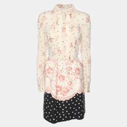 RED Valentino Multicolor Chiffon and Cotton Long Sleeve Midi Dress M