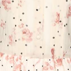 RED Valentino Multicolor Chiffon and Cotton Long Sleeve Midi Dress M