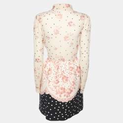 RED Valentino Multicolor Chiffon and Cotton Long Sleeve Midi Dress M