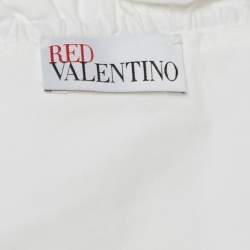 RED Valentino White Ruffled One-Shoulder Tie-Up Detail Top L