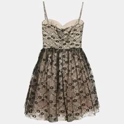 Pre Owned RED Valentino Black/Beige Tulle Sleeveless Short Dress M
