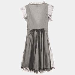 RED Valentino Grey Jersey/Tulle Ruffled Short Dress S