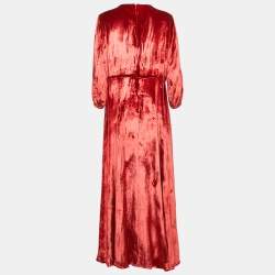 RED Valentino Red Velvet Shirring Detail Maxi Dress XL