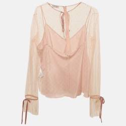 RED Valentino Pink Tulle Tie-Up Detail Blouse XL
