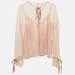 RED Valentino Pink Tulle Tie-Up Detail Blouse XL