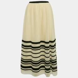 RED Valentino Cream Striped Tulle Plisse Midi Dress M