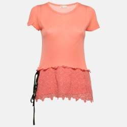 RED Valentino Pink Modal Knit Lace Detail Top M