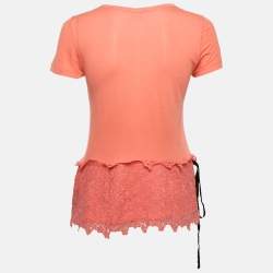 RED Valentino Pink Modal Knit Lace Detail Top M
