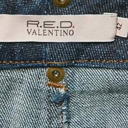 RED Valentino Blue Denim Lace Ruffled Mini Skirt M Waist 31"