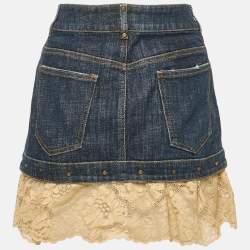 RED Valentino Blue Denim Lace Ruffled Mini Skirt M Waist 31"