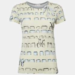 RED Valentino Yellow/Grey Printed Modal Bow Detail Top S
