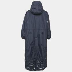 Pre Owned RED Valentino Navy Blue Broderie Anglaise Nylon Hooded Parka S