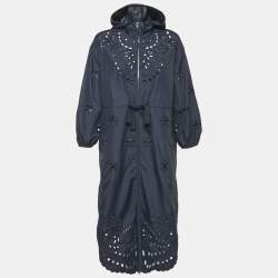 Pre Owned RED Valentino Navy Blue Broderie Anglaise Nylon Hooded Parka S