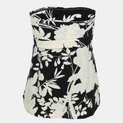 Red Valentino Black/White Floral Print Crepe Belted Blouse M