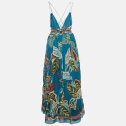 Pre Owned RED Valentino Blue Printed Cotton Blend Midi Dress M