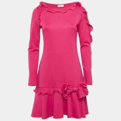 RED Valentino Pink Jersey Bow Detail Flounce Dress L