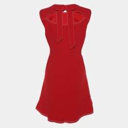 Pre Owned RED Valentino Red Crepe Bow Sleeveless Dress M