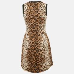 RED Valentino Brown Leopard Stretch Knit Sleeveless Mini Dress M