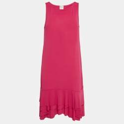 RED Valentino Pink Jersey Ruffle Hem Sleeveless Mini Dress L