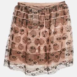 Pre Owned RED Valentino Beige/Black Patterned Tulle Mini Skirt S