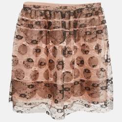 Pre Owned RED Valentino Beige/Black Patterned Tulle Mini Skirt S