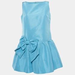 Pre Owned RED Valentino Blue Synthetic Bow Detail Flounce Mini Dress M