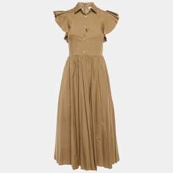 Pre Owned RED Valentino Khaki Brown Cotton Flared Midi Dress S