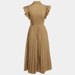 Pre Owned RED Valentino Khaki Brown Cotton Flared Midi Dress S